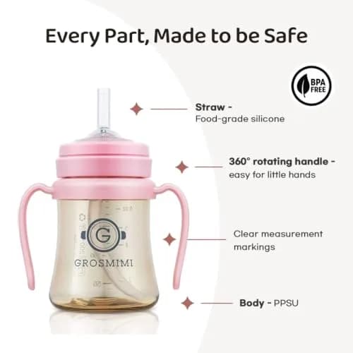 GROSMIMI PPSU Baby Straw Cup Stage 1, 6 Months+, Spill-Proof, 177ml (6oz) Beige | BPA-Free, Dishwasher Safe thumbnail 4