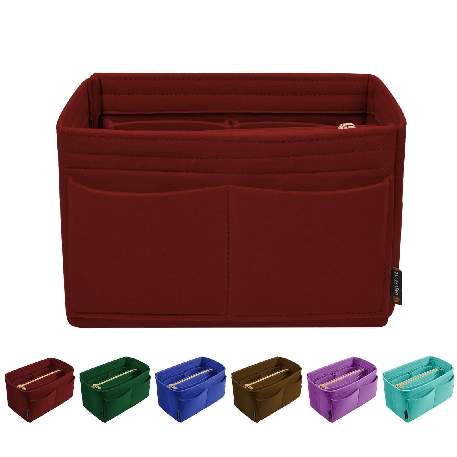 OMYSTYLE Beige Mini Felt Organizer Insert | Lightweight Tote Bag Organizer with 13 Pockets for Handbags — Dark Red / Large