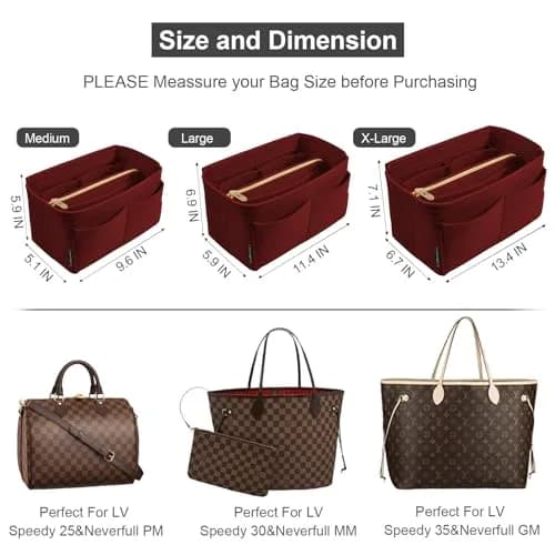 OMYSTYLE Dark Red Large Felt Organizer Insert | Keeps Handbags Tidy & Structured thumbnail 2