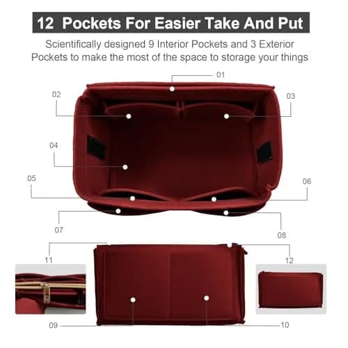 OMYSTYLE Dark Red Large Felt Organizer Insert | Keeps Handbags Tidy & Structured thumbnail 3