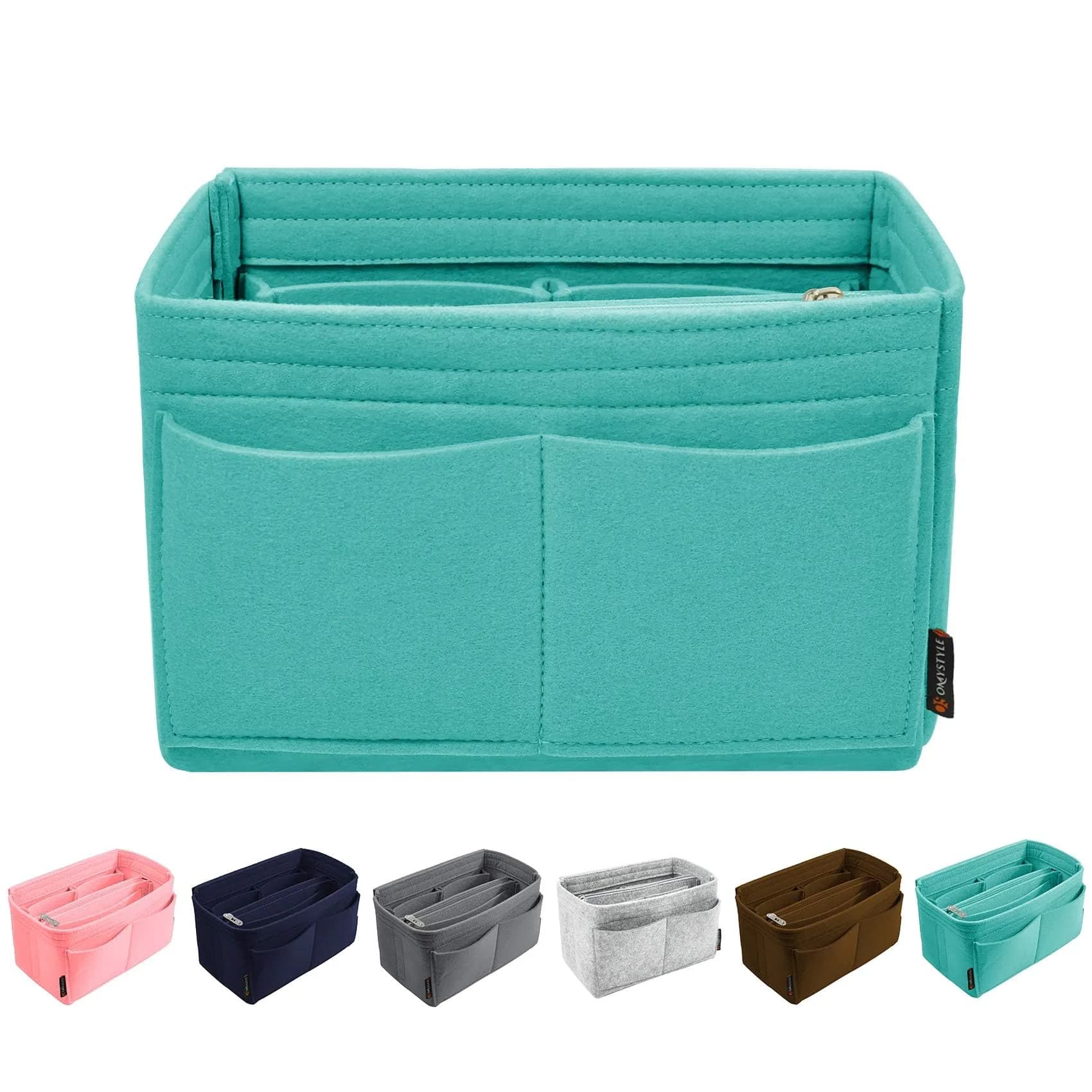 OMYSTYLE Grey Felt Tote Bag Organizer Insert with 13 Pockets | Medium Size 24.4cm x 12.9cm x 15cm — Cyan / Large