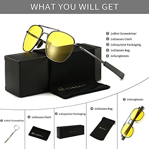 SUNGAIT Men's Military Style Polarized Pilot Aviator Sunglasses with Bayonet Temples | Night Driving & Low Light Vision thumbnail 6