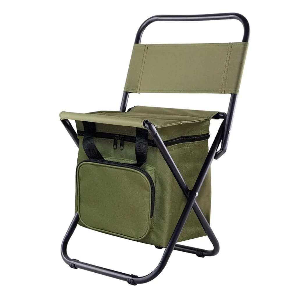 KINGMODERN Portable Camping Chair with Cooler Bag & Backrest - Army Green | Lightweight Backpack Stool, 200kg Capacity - main product image