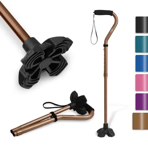 KINGGEAR Self Standing Quad Cane with Offset Handle & 4.3" Base | 31"-36" Adjustable Height, 1.1 lbs Lightweight Aluminum, 300 lbs Capacity thumbnail 1