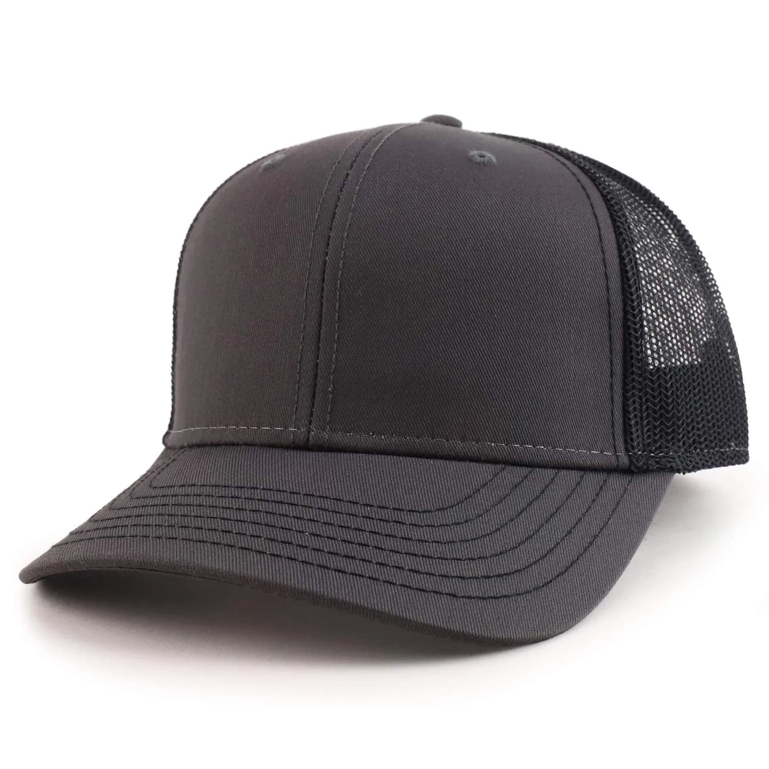 Armycrew Oversize XXL Low Profile Two Tone Mesh Back Trucker Baseball Cap - Charcoal Black - 2XL - main product image