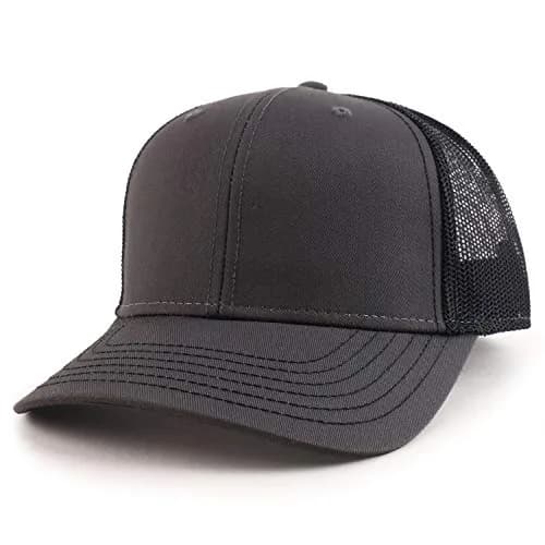 Armycrew Oversize XXL Low Profile Two Tone Mesh Back Trucker Baseball Cap - Charcoal Black - 2XL thumbnail 1