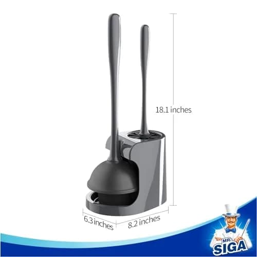 MR.SIGA Toilet Plunger and Bowl Brush Combo for Bathroom Cleaning, Gray | Heavy Duty Rubber Plunger & Nylon Brush thumbnail 9