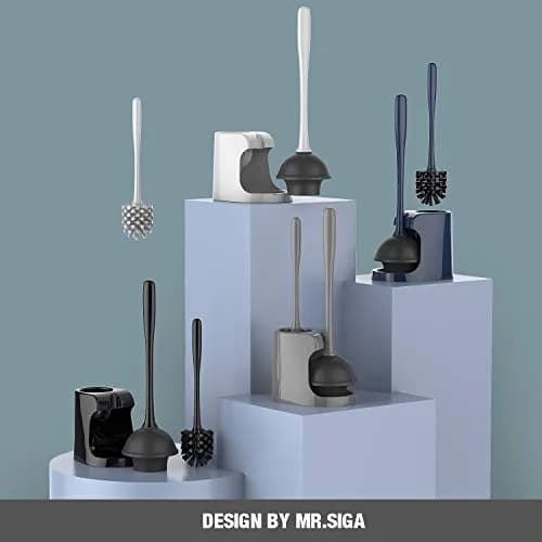 MR.SIGA Toilet Plunger and Bowl Brush Combo for Bathroom Cleaning, Gray | Heavy Duty Rubber Plunger & Nylon Brush thumbnail 2