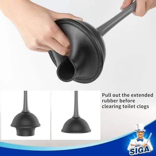 MR.SIGA Toilet Plunger and Bowl Brush Combo for Bathroom Cleaning, Gray | Heavy Duty Rubber Plunger & Nylon Brush thumbnail 3