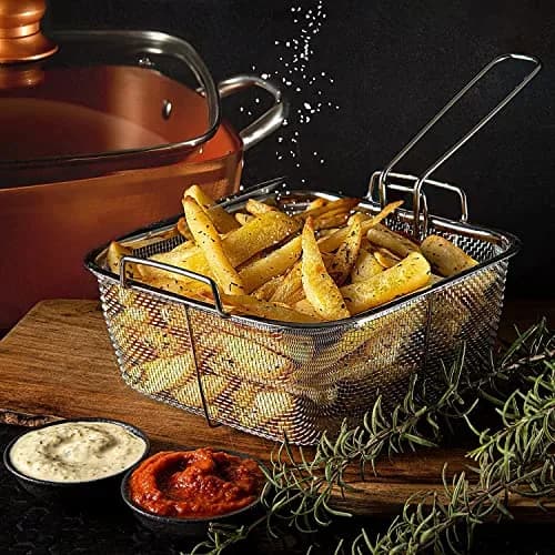 Moss & Stone 5 Qt Copper Deep Fry Pan Set with Fry Basket & Glass Lid, 2.18 kg (4.8 lb) | Induction Compatible, Oven Safe, Dishwasher Safe thumbnail 9