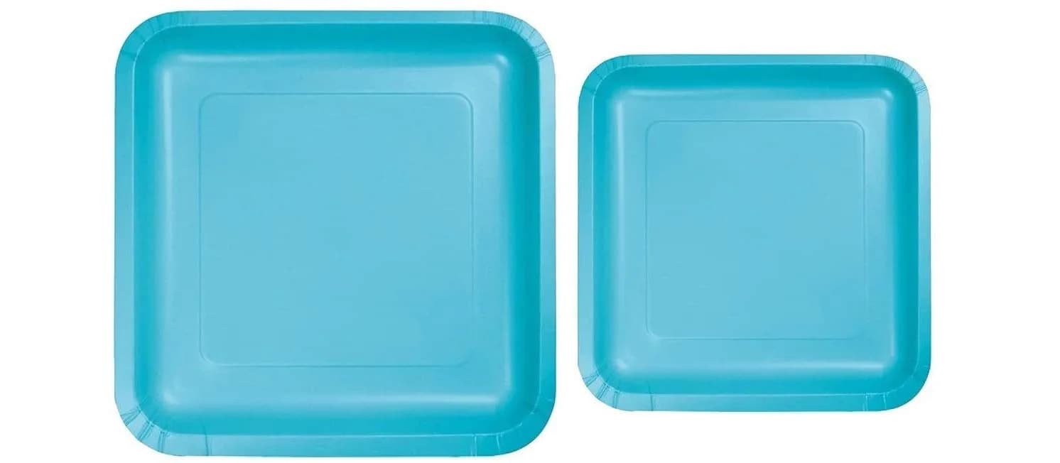 Oojami Teal Paper Plates Set – 50x 9-Inch Dinner & 50x 7-Inch Dessert Plates | Square Disposable Tableware for Parties - main product image