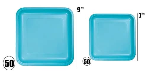 Oojami Teal Paper Plates Set – 50x 9-Inch Dinner & 50x 7-Inch Dessert Plates | Square Disposable Tableware for Parties thumbnail 2