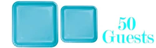 Oojami Teal Paper Plates Set – 50x 9-Inch Dinner & 50x 7-Inch Dessert Plates | Square Disposable Tableware for Parties thumbnail 3