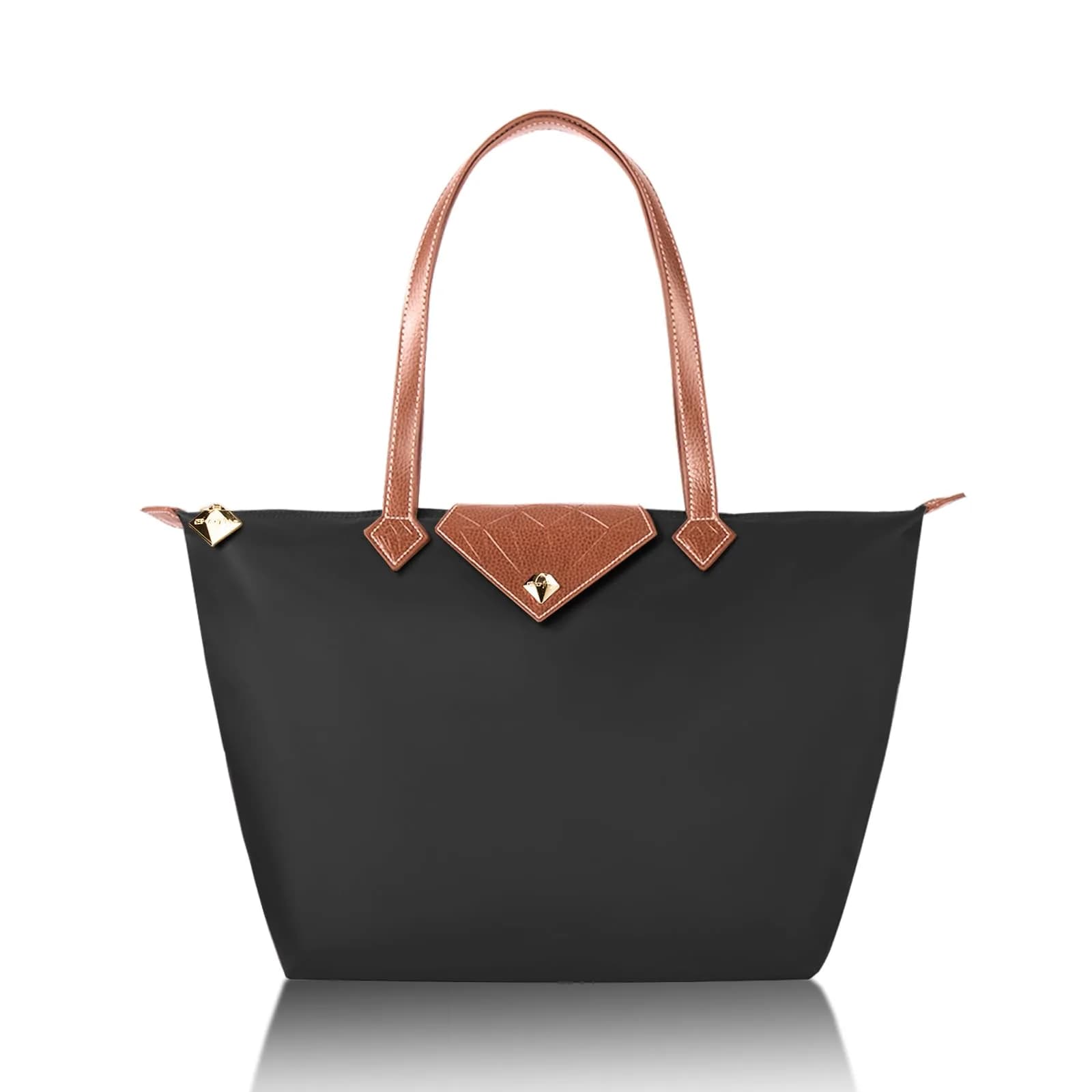 BOJLY Women Tote Bag, Stylish Waterproof Nylon Ladies Shoulder Bag, Folding Beach Travel Bag for Work, Shopping, Black Large (31 x 28.5 x 18.5 cm / 12.2 x 11.2 x 7.28 in) — Deep Grey / Large