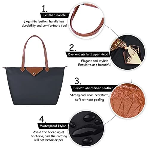 BOJLY Women's Tote Bag, Waterproof Nylon Shoulder Bag, Large Grey | Foldable Beach Travel Bag thumbnail 6