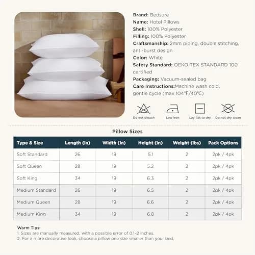 Bedsure Pillow Set of 2 | Hotel Quality, Supportive & Breathable, 20x26in, White thumbnail 7