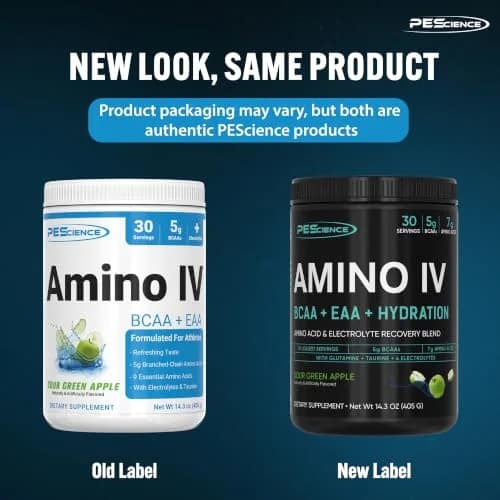 PEScience Amino IV BCAA & EAA Powder, Sour Green Apple, 30 Servings | High Leucine Content for Muscle Synthesis thumbnail 2