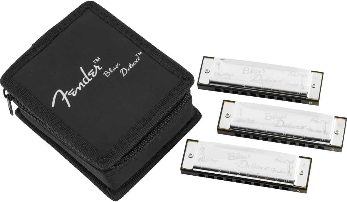 Fender Blues Deluxe Harmonica 3-Pack (Keys C, G, A) | Diatonic 10-Hole with Case