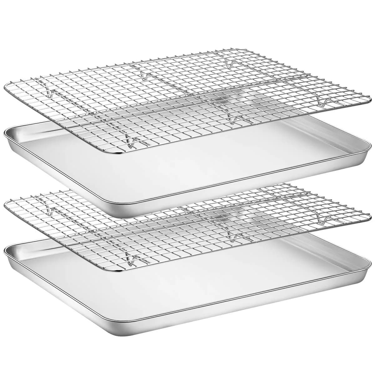 Wildone Stainless Steel Baking Sheet with Rack Set [2 Pans + 2 Racks] 40.7 x 30.8 cm (16 x 12 Inch) | Heavy Duty Non-Toxic Baking & Cooling — 16 x 12 x 1 inch