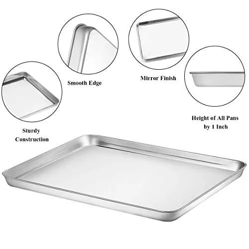 Wildone Stainless Steel Baking Sheet with Rack Set [2 Pans + 2 Racks] 40.7 x 30.8 cm (16 x 12 Inch) | Heavy Duty Non-Toxic Baking & Cooling thumbnail 4