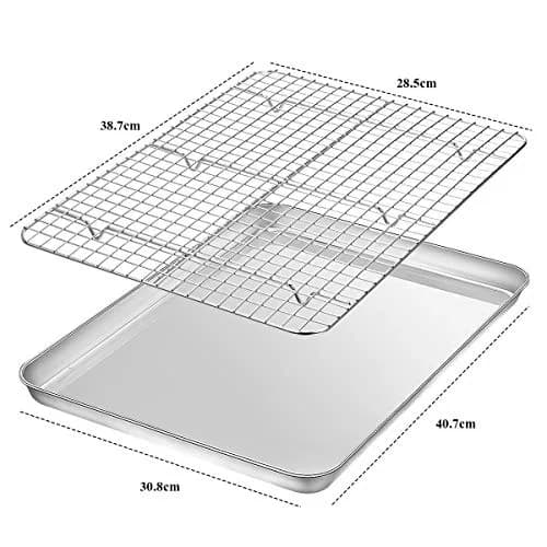 Wildone Stainless Steel Baking Sheet with Rack Set [2 Pans + 2 Racks] 40.7 x 30.8 cm (16 x 12 Inch) | Heavy Duty Non-Toxic Baking & Cooling thumbnail 2