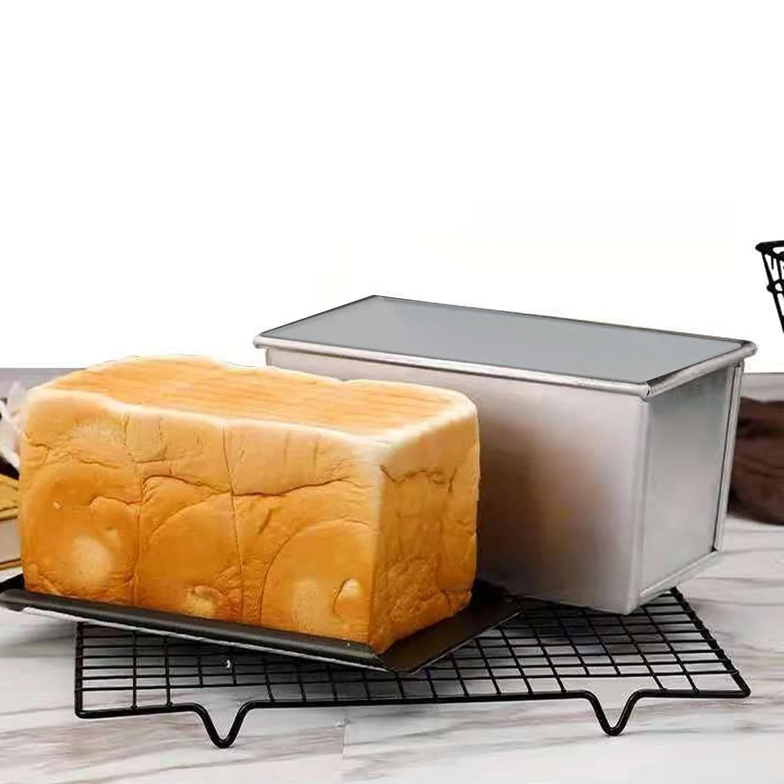 TA BEST Aluminum Steel Pullman Loaf Pan with Lid 10x3.93x4.4in Non-Stick Commercial Grade - main product image