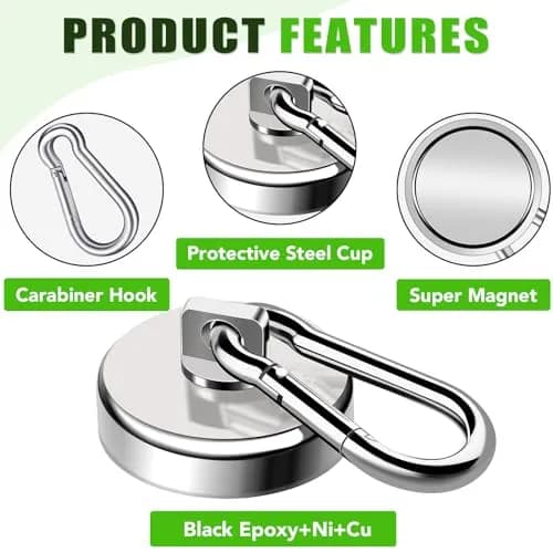 E BAVITE Heavy Duty Magnetic Hooks 110 lbs Capacity | Swivel Carabiner, Neodymium, 4 Pack thumbnail 5