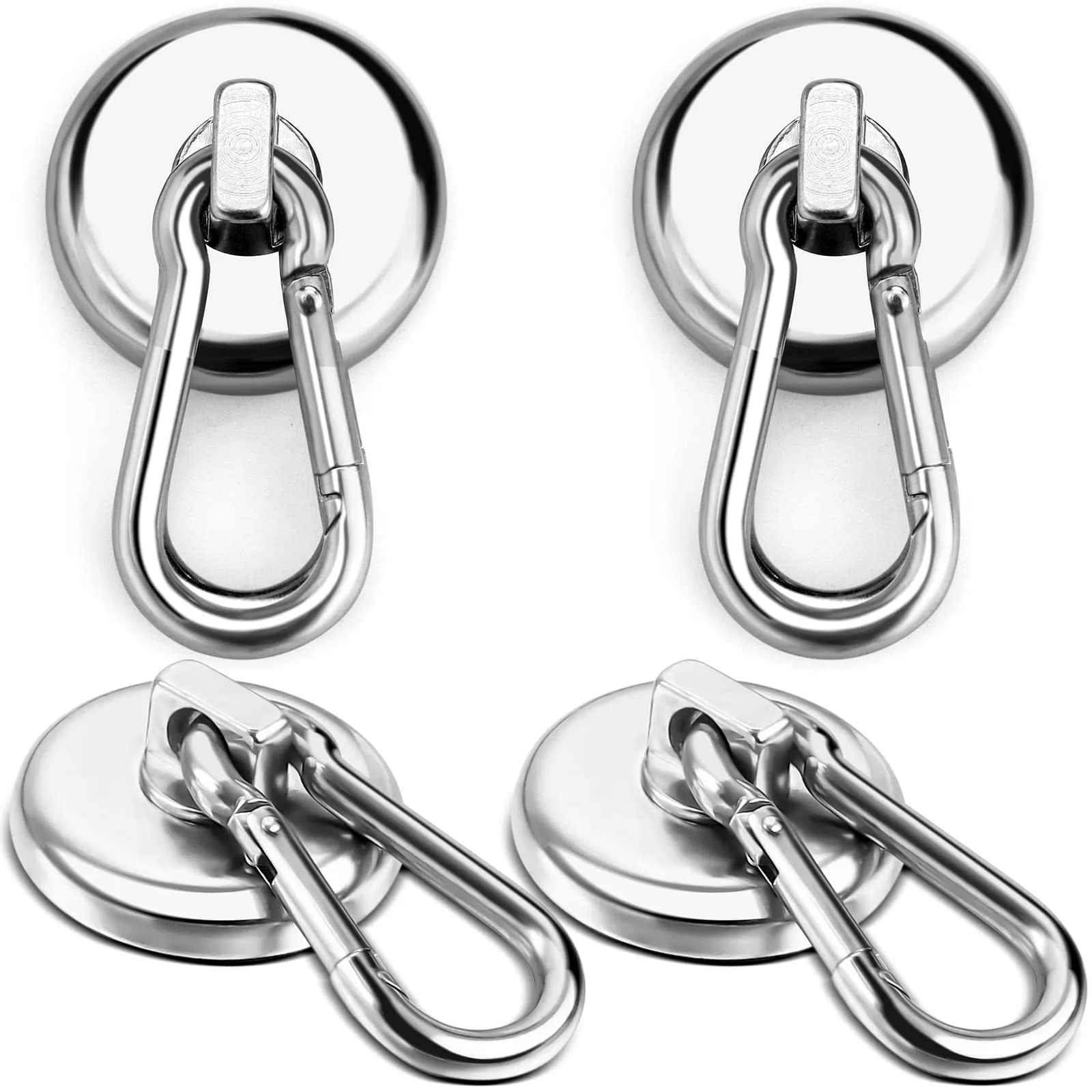 E BAVITE Heavy Duty Magnetic Hooks with Carabiner, 110 LBS Capacity, Black, 12 Pack | Industrial Grade Neodymium Magnets — Silver / 1.26in
