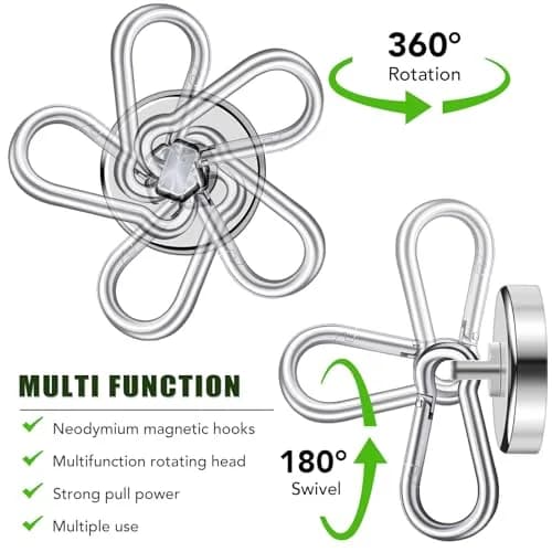 E BAVITE Heavy Duty Magnetic Hooks 110 lbs Capacity | Swivel Carabiner, Neodymium, 4 Pack thumbnail 3