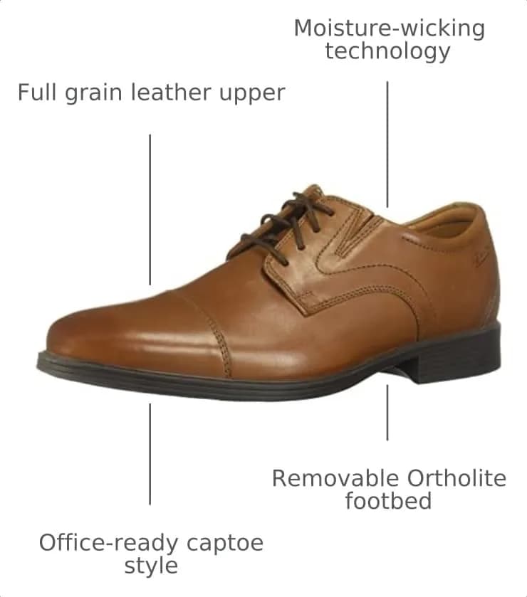 Clarks Men Whiddon Cap Oxford Leather 10.5 | Formal Office-Ready Shoe with Full Grain Upper thumbnail 2
