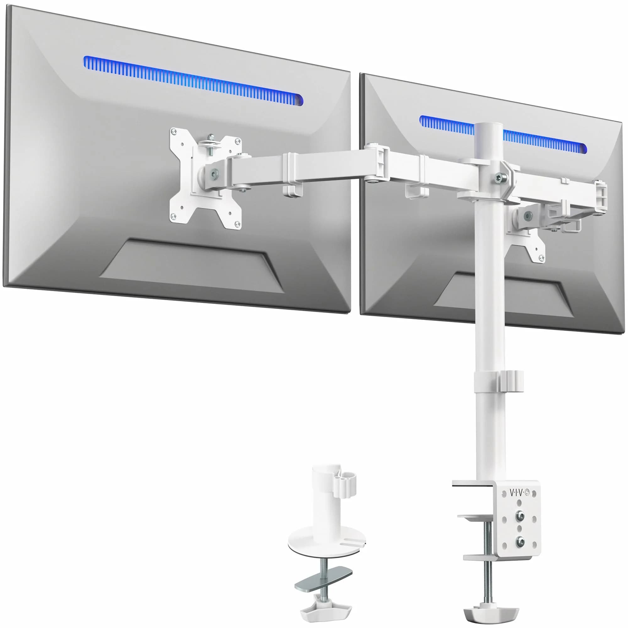 VIVO Dual Monitor Desk Mount STAND-V002W | White, Articulating, Adjustable Monitor Arm, Grommet or C-Clamp Mounting, Computer Stand for 2 Monitors, Holds 22 lbs Each