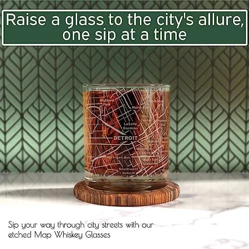 Greenline Goods Detroit Map Etched Whiskey Glasses - 355ml (12 Fl Oz) Set of 2 | Authentic USA Import for Cocktail Lovers thumbnail 2