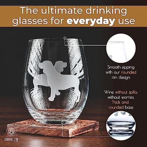 Greenline Goods Beagle Stemless Wine Glasses (Set of 2) | Dog Lover Gift | Hand Etched Breed Name thumbnail 4