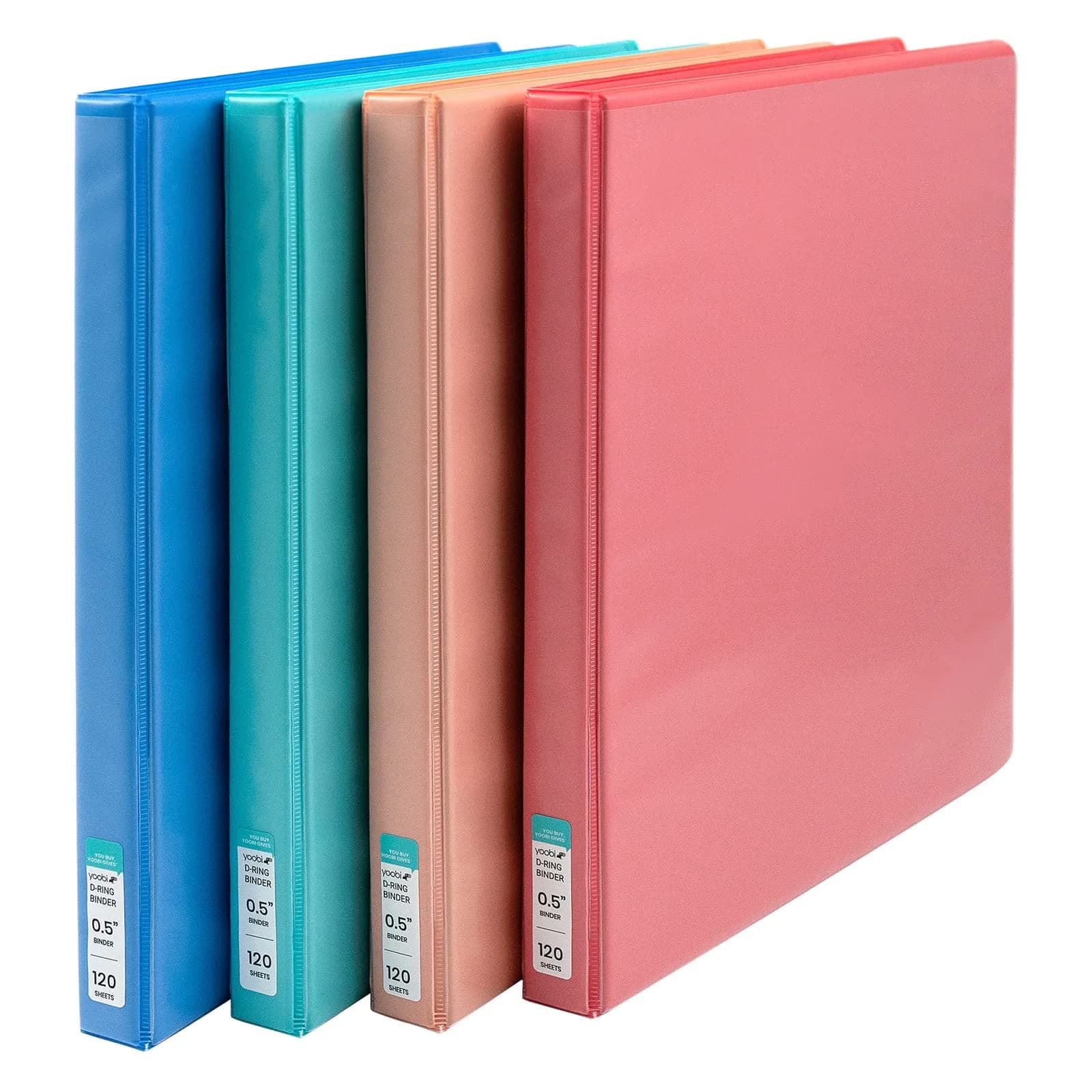 Yoobi 0.5 Inch D-Ring Binders (4-Pack, Multicolor) | 120 Sheet Capacity