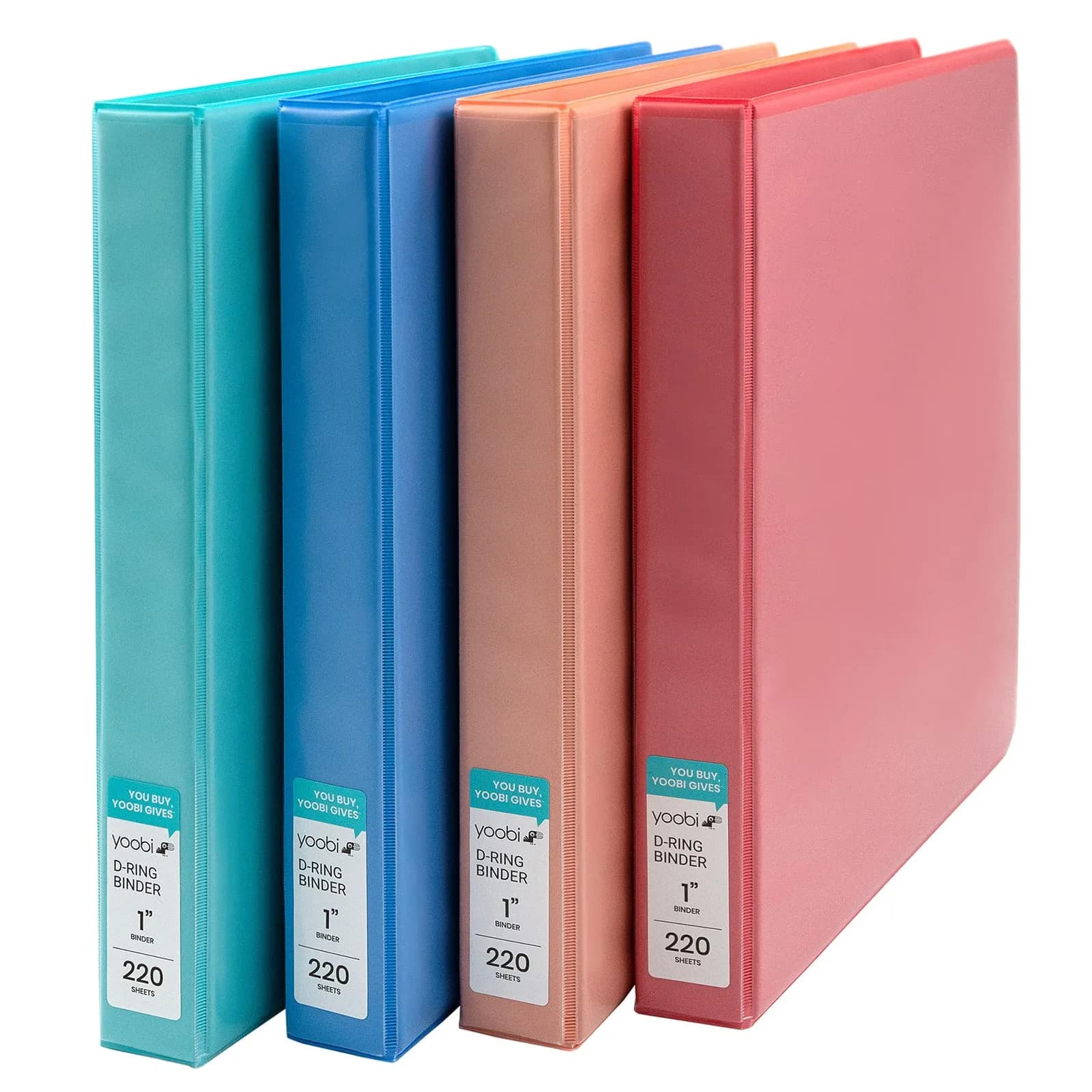 Yoobi 1 Inch D-Ring Binder Set, 4 Pack Multicolor | Holds 220 Sheets - main product image