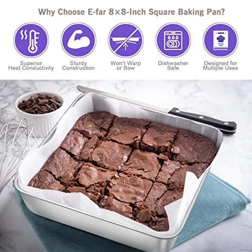 E-far 8 x 8-Inch Stainless Steel Baking Pan Set | Healthy, Durable & Dishwasher Safe thumbnail 4