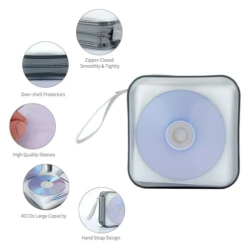 Penxina 40 Capacity CD DVD Case Wallet Holder Portable Disc VCD Heavy Duty Binder Storage Organizer White | Lightweight & Durable thumbnail 3