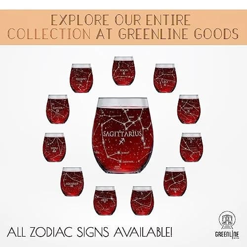 Greenline Goods Sagittarius Zodiac Stemless Wine Glasses 15 oz | Hand Etched Astrology Sign thumbnail 6