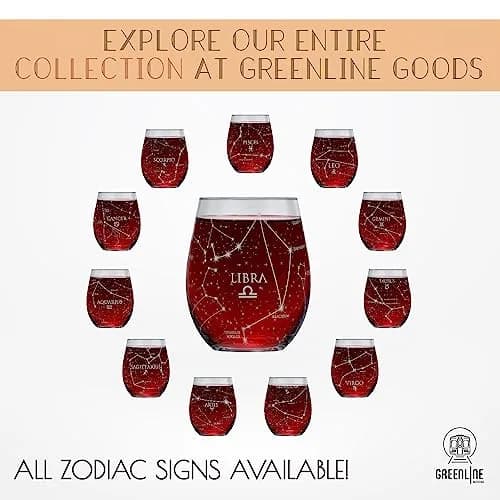 Greenline Goods Libra Zodiac Stemless Wine Glasses 15 oz | Astrology Sign Glassware thumbnail 6