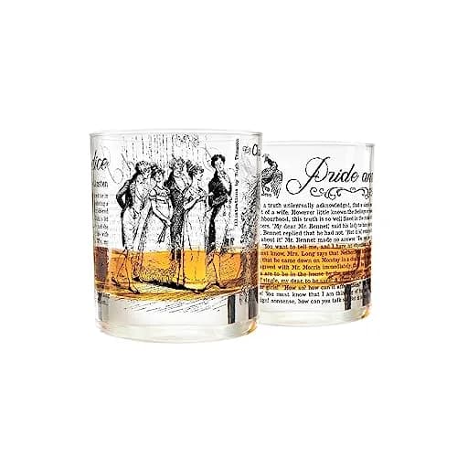 Greenline Goods Pride and Prejudice Whiskey Glasses Set of 2 | 296 ml (10 fl oz) Rocks Glass thumbnail 1