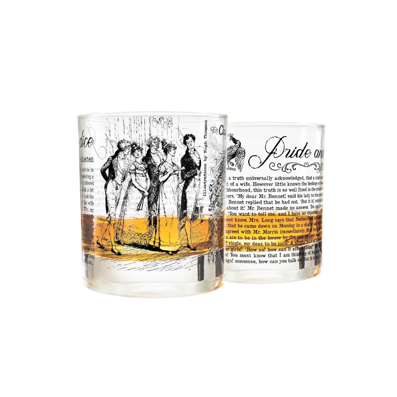 Greenline Goods Pride and Prejudice Whiskey Glasses Set of 2 | 296 ml (10 fl oz) Rocks Glass