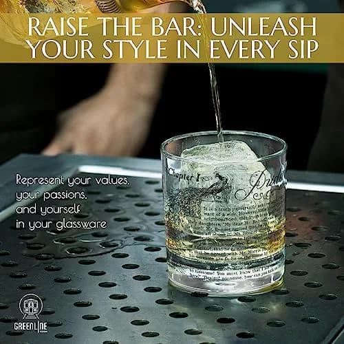 Greenline Goods Pride and Prejudice Whiskey Glasses Set of 2 | 296 ml (10 fl oz) Rocks Glass thumbnail 2