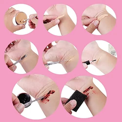 MEICOLY SFX Makeup Kit with Scar Wax & Fake Blood Spray, 7 Piece Set | Realistic Wound Effects thumbnail 4