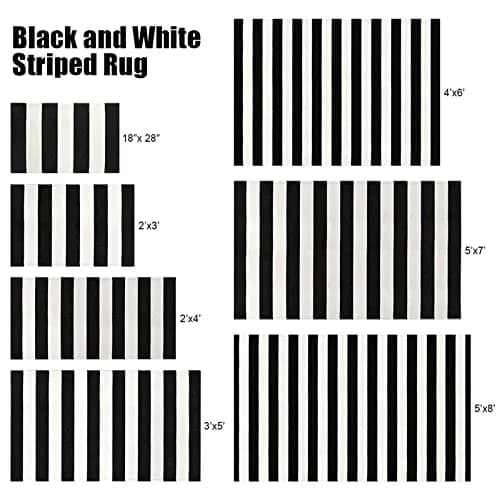 LEEVAN Black and White Striped Outdoor Rug 3x5 | Washable Front Porch Rug thumbnail 7