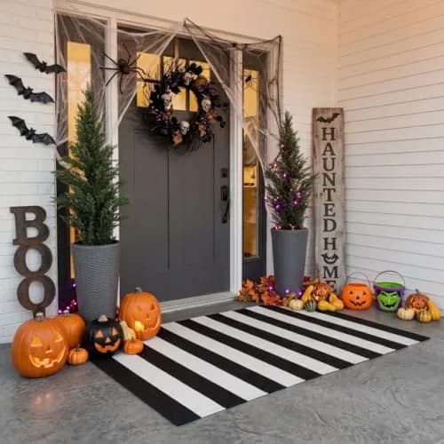 LEEVAN Black and White Striped Outdoor Rug 3x5 | Washable Front Porch Rug thumbnail 4