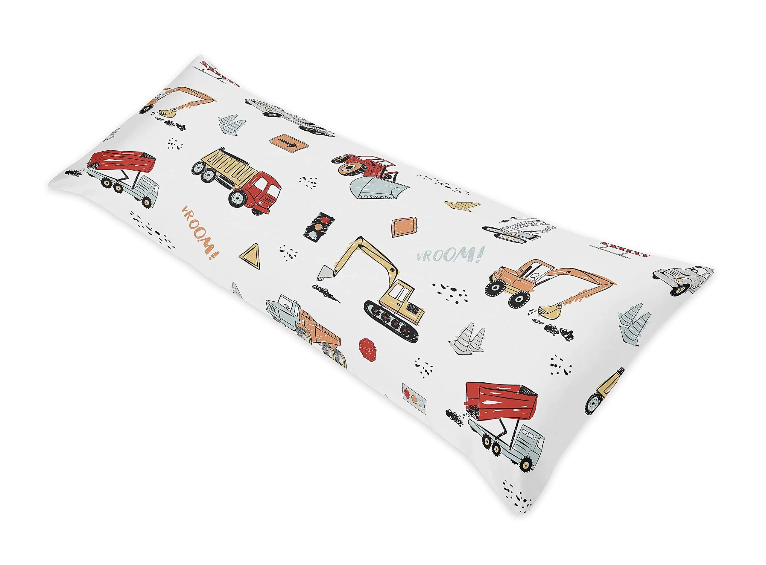 Sweet Jojo Designs Construction Truck Body Pillow Case Cover 54in x 20in | Toddler Bedding Accessory - main product image