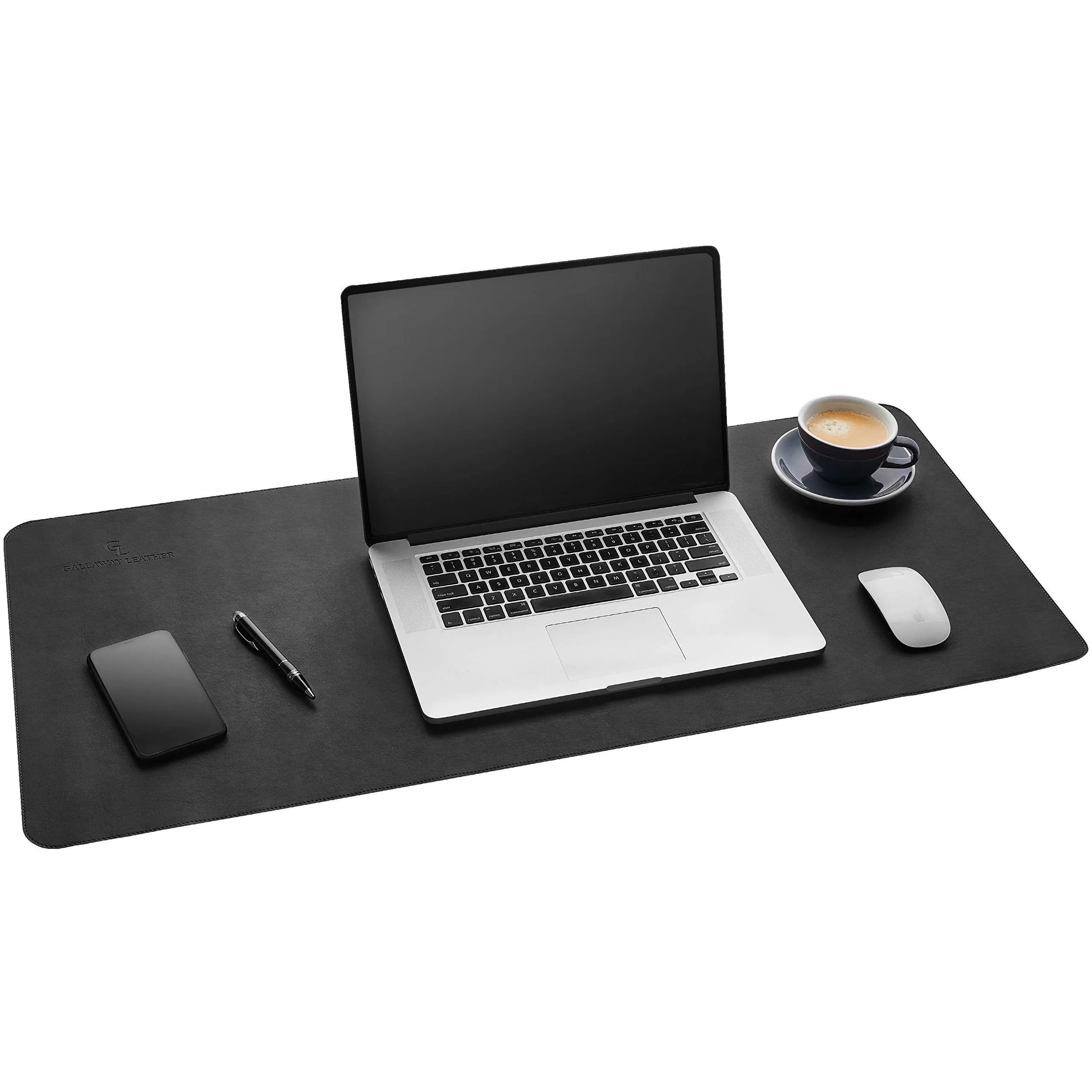 Gallaway Leather Desk Mat, Large 36" x 17" Black | Smooth PU Leather Writing Pad for Office & Home — Black