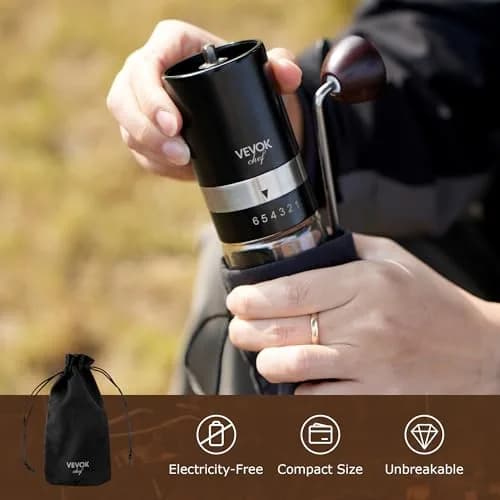 VEVOK CHEF Manual Coffee Grinder 6 Settings | Stainless Steel Conical Burr Portable Hand Crank Fine for Espresso thumbnail 4