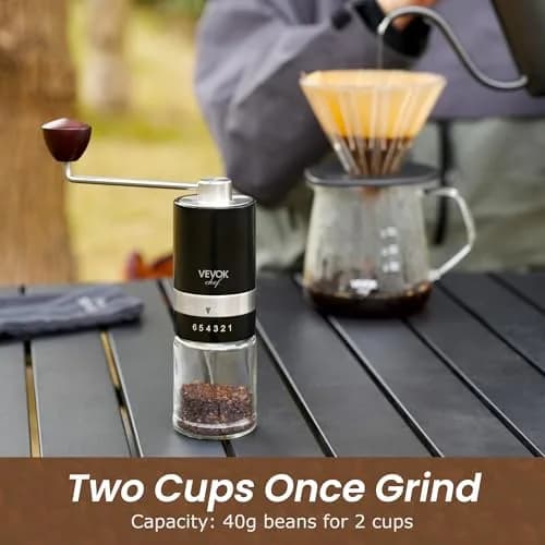 VEVOK CHEF Manual Coffee Grinder 6 Settings | Stainless Steel Conical Burr Portable Hand Crank Fine for Espresso thumbnail 5