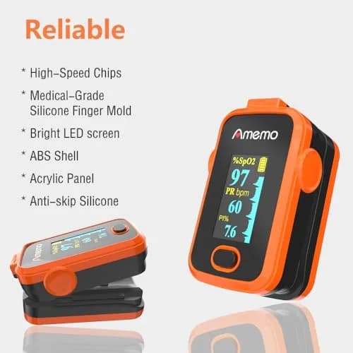 Amemo Blood Oxygen Monitor Fingertip OLED Display | Accurate SpO2 & Heart Rate with Silicone Cover thumbnail 4